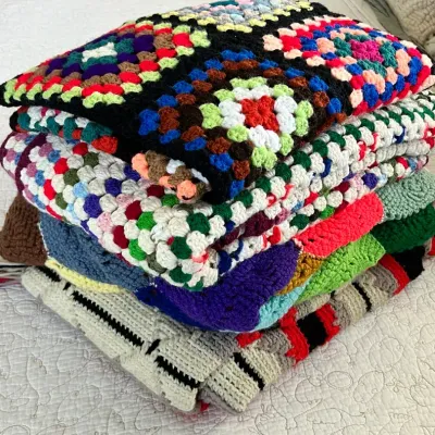 Vintage Hand Knotted Afghan Throw Blankets