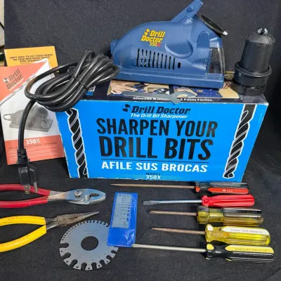 Drill Doctor 350X Drill Bit Sharpener w/ Box + Vintage Hand Tools & New Drill Bits
