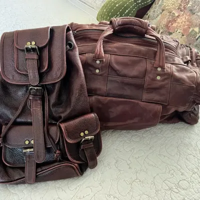 Vintage Leather Duffle Bag And Backpack 