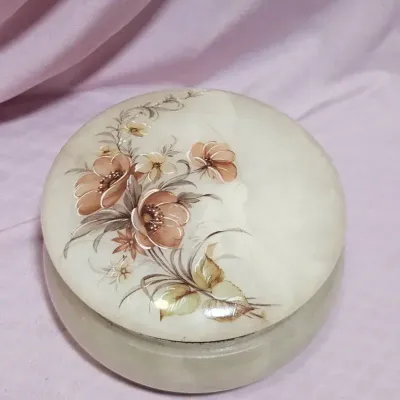 Alabaster Trinket Box Filled With All Wearable Mystery Jewelry 