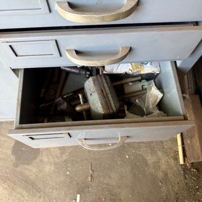 LOT 42: Metal 8-Drawer Workbench Cabinet with Wood Top - Contents Included