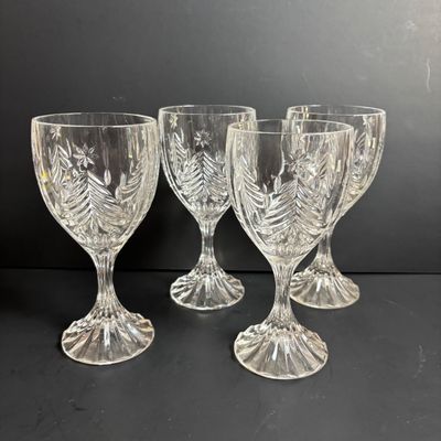 LOT 105: Oster Electric Wine Opener, Cobalt Blue Wine Glasses, Etched Glass Wine Goblets, Gold Rimmed & Christmas Tree Wate/Wine Glasses