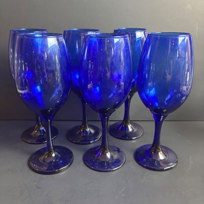 LOT 105: Oster Electric Wine Opener, Cobalt Blue Wine Glasses, Etched Glass Wine Goblets, Gold Rimmed & Christmas Tree Wate/Wine Glasses