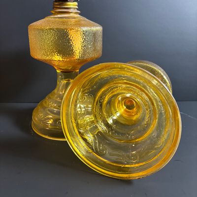 LOT 99: Vintage Amber Oil Lamps w/1 Oil Lamp Chimney