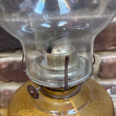 LOT 99: Vintage Amber Oil Lamps w/1 Oil Lamp Chimney