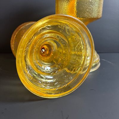 LOT 99: Vintage Amber Oil Lamps w/1 Oil Lamp Chimney