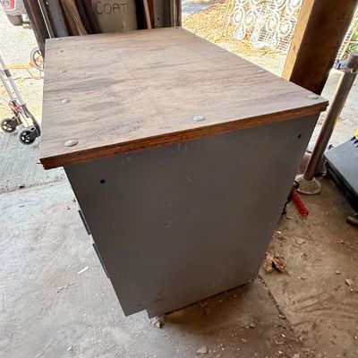 LOT 42: Metal 8-Drawer Workbench Cabinet with Wood Top - Contents Included