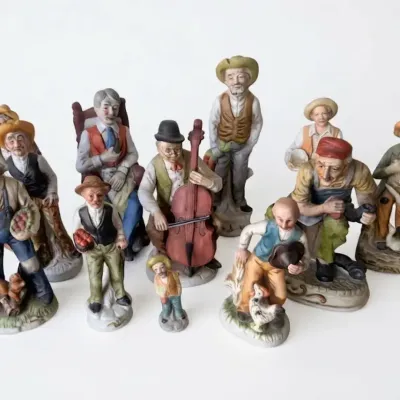 Vintage HOMCO Ceramic Figurine Lot Elderly Farmers Musicians Country Folk Art