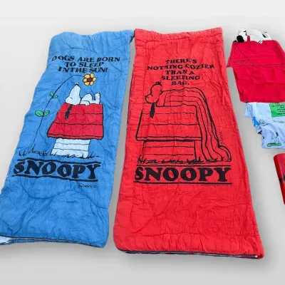 Snoopy Peanuts Sleeping Bags, Pillowcase Pocket Organizer Aladdin Thermos 
