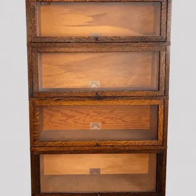 Globe Wernicke Barrister Bookcase Vintage 4 Tier Sectional Oak Glass Cabinet