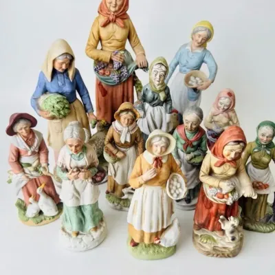 Vintage HOMCO Ceramic Figurine Lot Elderly Women Farm Folk Art