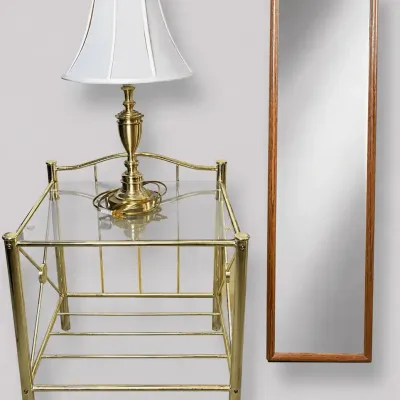 Brass Glass Top Nightstand Table, Stanley Wood Framed Full Length Mirror, Traditional Lamp 
