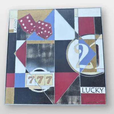 Casino Wall Art Abstract Dice 777 Lucky Framed Print Modern Decor 20x20