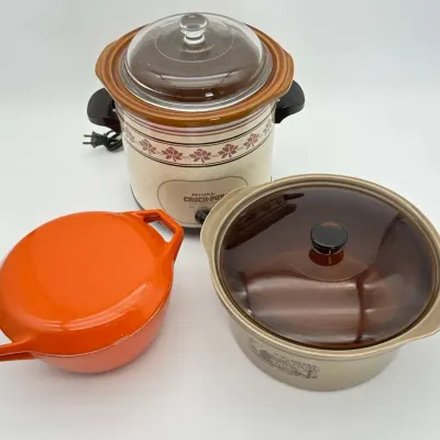 Copco Denmark Orange Cast Iron Dutch Oven Rival Crock Pot Amana Stoneware