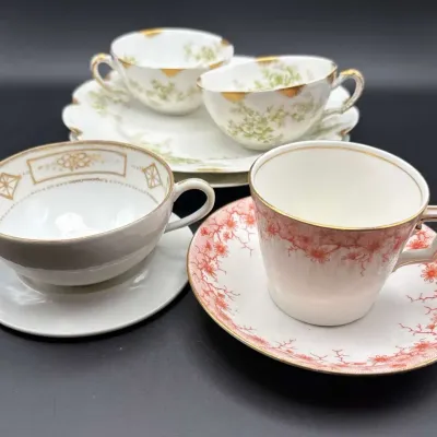 Fine Bone China Tea Cups Saucers Mixed Set Haviland Limoges Nippon England