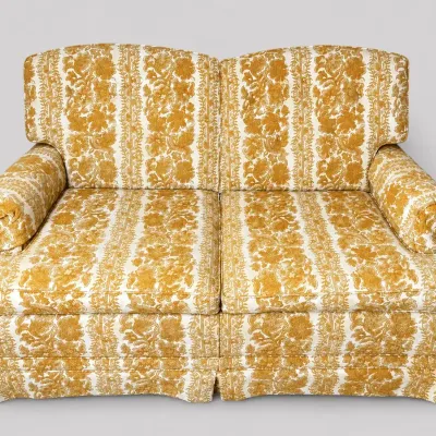 Brocade Loveseat Sofa Mid Century Floral Hollywood Regency Couch