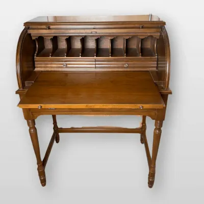 Wooden Roll Top Desk Writing Table with Cubbies