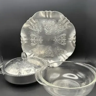 Pyrex Glass Casserole Dish with Aluminum Server Tray Set