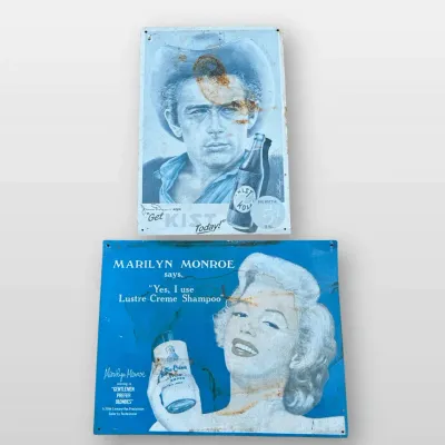 Vintage James Dean Marilyn Monroe Metal Signs Advertising Set of 2
