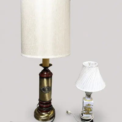 Brass Faux Wood Table Lamp Set