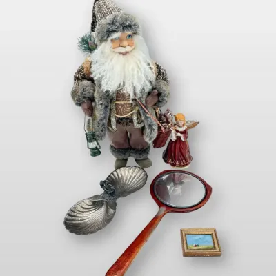 Christmas Santa Claus,Figurine Angel, Silver Plated Shell Dish ,Mirror