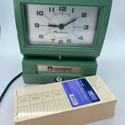 Acroprint Vintage Electric Time Recorder Clock and Weekly Time Cards