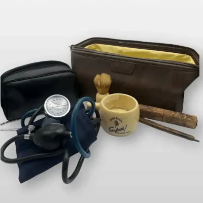 CVS Blood Pressure Monitor Kit and Vintage Seaforth Shaving Mug Straight Razor