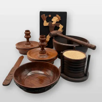 Wood Decor - Nutcracker Bowl Candlesticks Woodcrest Coasters Signed Inlay Plaque