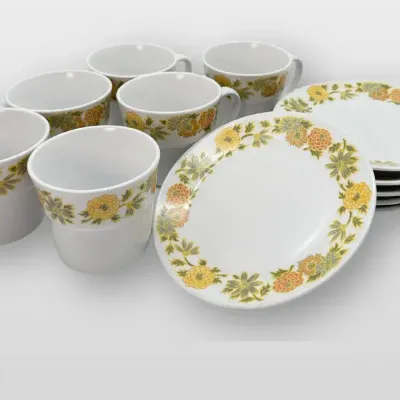Noritake Progression China Sunny Side Yellow Floral Cups and Saucers Set