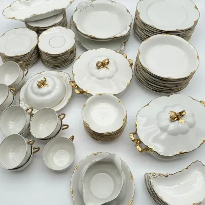 Warwick China White With Gold Trim Dinnerware Set Scalloped Edge USA