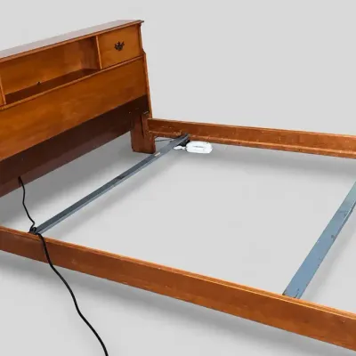 Full Size Bed Frame with Bookcase Headboard Cherry Wood