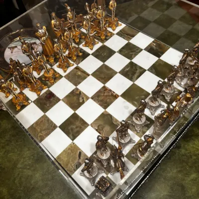 La Bottega del Vasari marble and pewter chess set from Italy