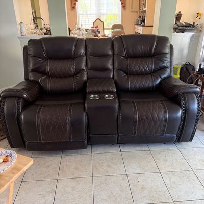 Sale Photo Thumbnail #156: 2 seat power reclining, power in center console for chargers leather love seat $300