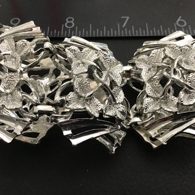 Silver tone Leaf Motif Wide Panel Bracelet