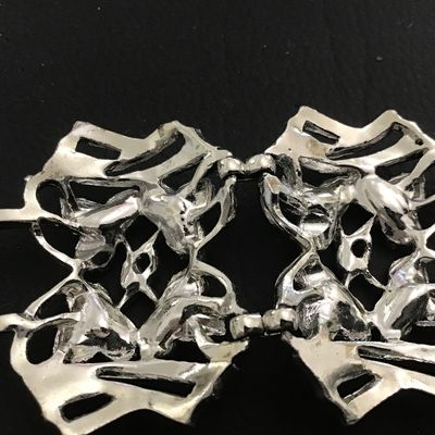 Silver tone Leaf Motif Wide Panel Bracelet