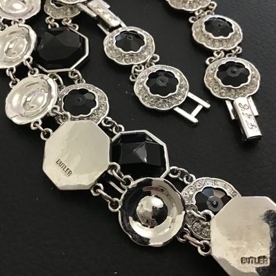 Butler Signed Non Magnetic Faceted Black With Rhinestones STATEMENT peice