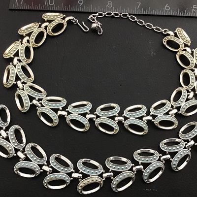 Marvella Necklace and Bracelet Vintage Dotted Silver with Teal Blue