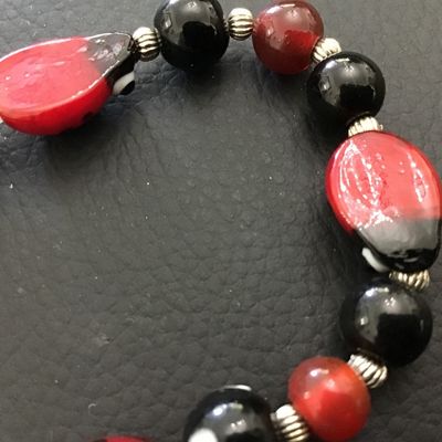 Lady Bug Art Glass Style Bracelet