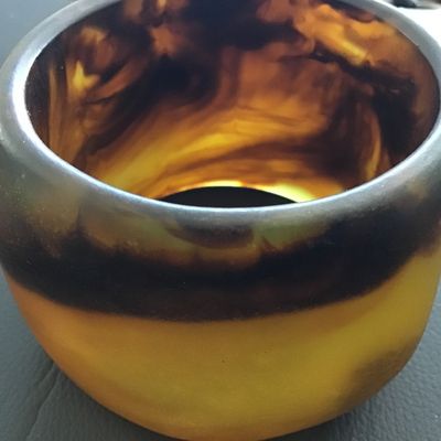 Statement Chunky Translucent Amber Brown Organic Smoke Swirl Vintage Bangle