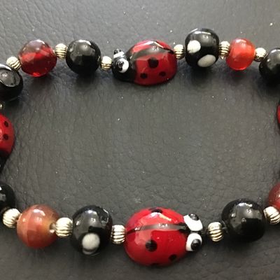 Lady Bug Art Glass Style Bracelet
