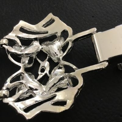 Silver tone Leaf Motif Wide Panel Bracelet