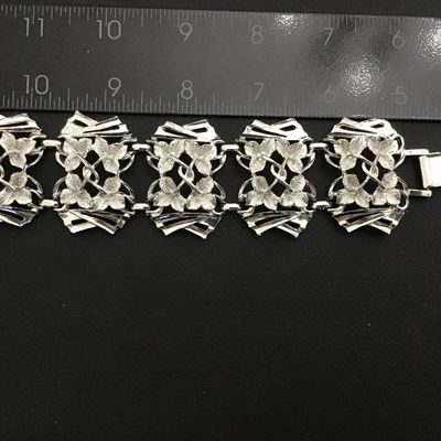 Silver tone Leaf Motif Wide Panel Bracelet