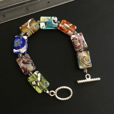 Vintage art glass toggle Bracelet