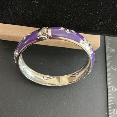 Sale Photo Thumbnail #153: Beautiful Silver Tone purple enamel with clear rhinestones hinged Bracelet 
Please see attached pictures