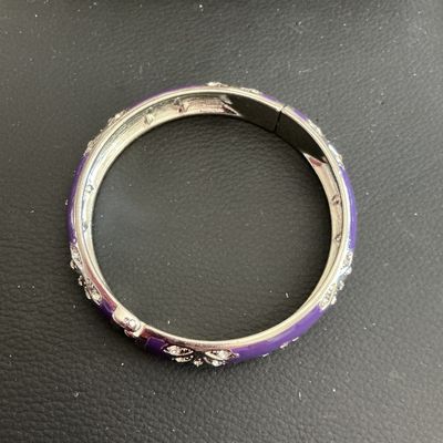 Sale Photo Thumbnail #154: Beautiful Silver Tone purple enamel with clear rhinestones hinged Bracelet 
Please see attached pictures