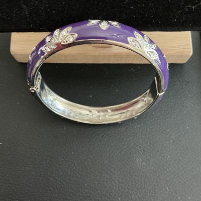 Sale Photo Thumbnail #152: Beautiful Silver Tone purple enamel with clear rhinestones hinged Bracelet 
Please see attached pictures