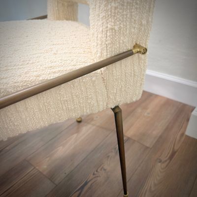 Sale Photo Thumbnail #15: Ten Studio Van Den Akker dining chairs - off-white boucle with brushed bronze and brass legs - two captain's chairs and eight side chairs
