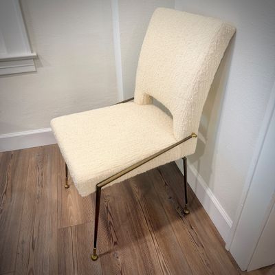 Sale Photo Thumbnail #11: Ten Studio Van Den Akker dining chairs - off-white boucle with brushed bronze and brass legs - two captain's chairs and eight side chairs