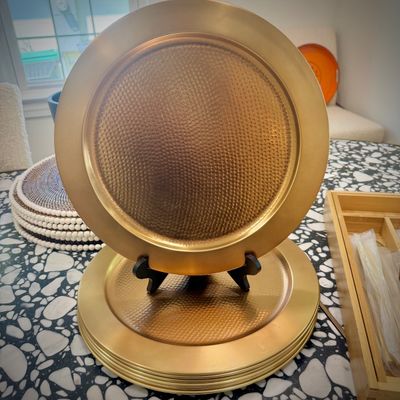 Sale Photo Thumbnail #30: Williams Sonoma brass chargers - set of 8