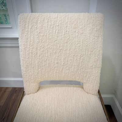Sale Photo Thumbnail #12: Ten Studio Van Den Akker dining chairs - off-white boucle with brushed bronze and brass legs - two captain's chairs and eight side chairs